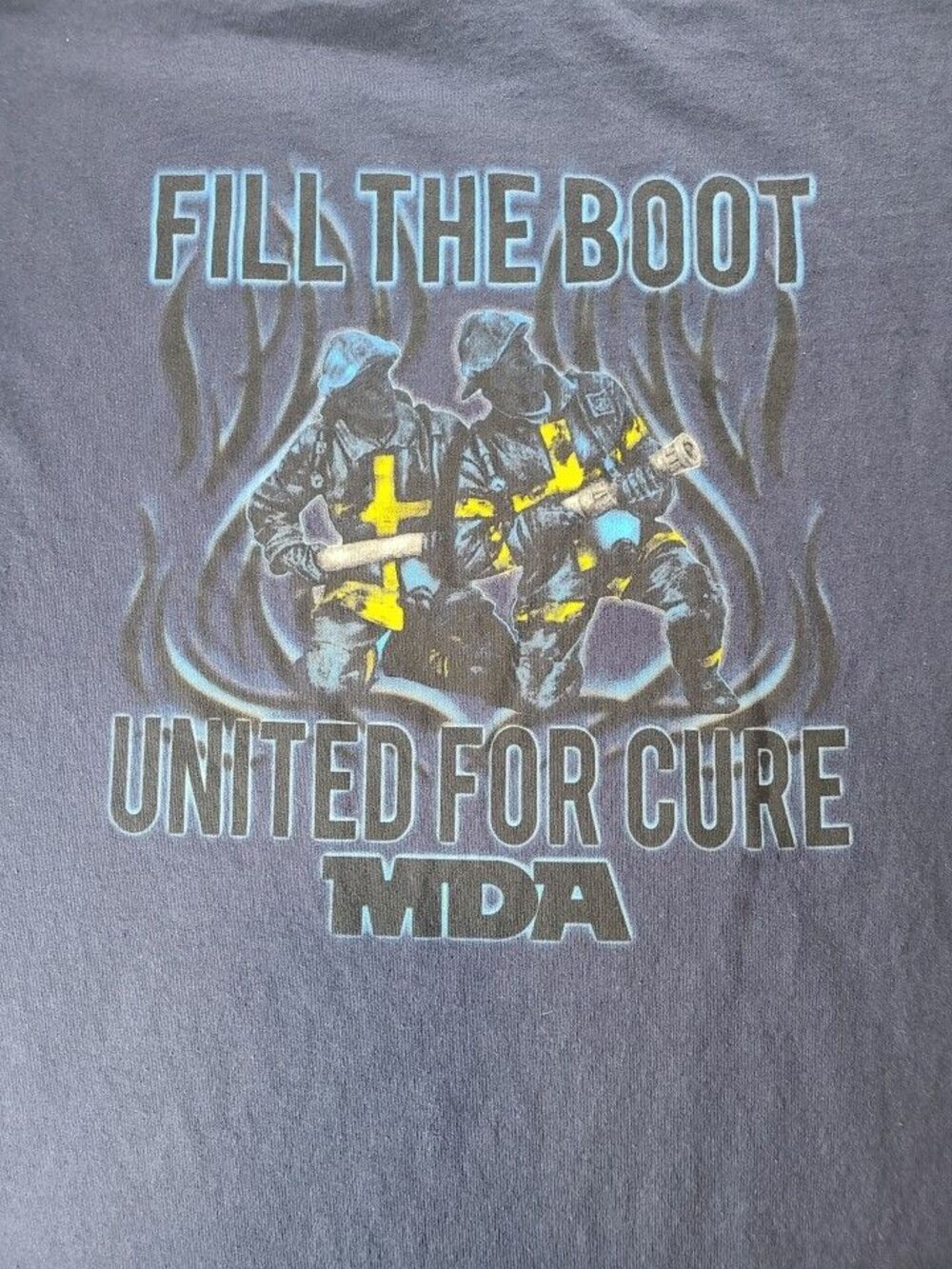 Jerzees Firefighter Fill the Boot MDA T-Shirt XL Blue Charity Tee Cotton